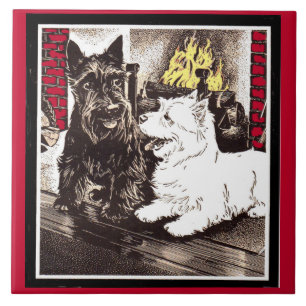 Blackie und Whitie am Feuer Fliese
