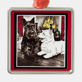 Blackie und Whitie am Feuer Ornament Aus Metall