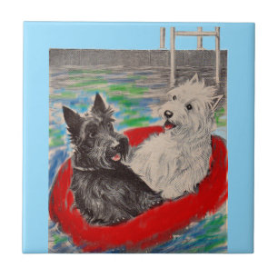 Blackie und Whitie auf einem Floß Fliese