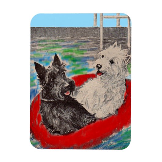 Blackie und Whitie auf einem Floß Magnet (Vertikal)