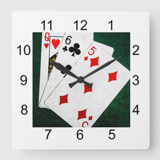 Blackjack 21 point - Queen, Six, Five Quadratische Wanduhr (Vorderseite)