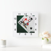 Blackjack 21 Punkt - Königin, Sieben, Vier Quadratische Wanduhr (Zuhause)