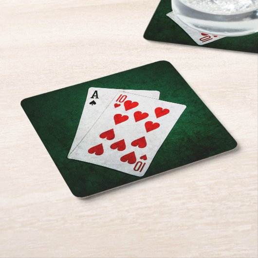 Blackjack 21 Punkte - As, 10 Rechteckiger Pappuntersetzer (angewinkelt)