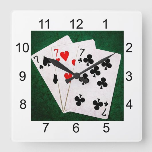Blackjack 21 - Sieben, Sieben, Sieben Quadratische Wanduhr (Vorderseite)