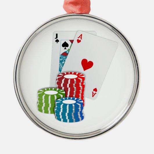 Blackjack with Poker Chips Ornament Aus Metall (Vorne)