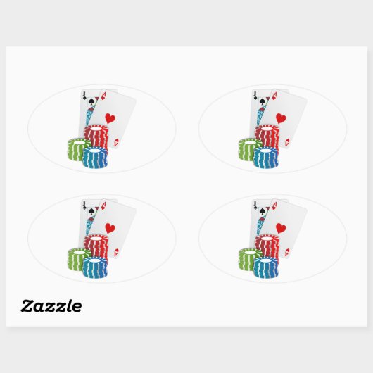 Blackjack with Poker Chips Ovaler Aufkleber (Blatt)