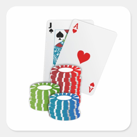 Blackjack with Poker Chips Quadratischer Aufkleber (Vorderseite)