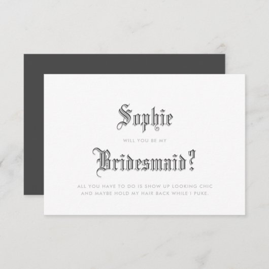 Blackletter Bridesmaid Einladung (Vorne/Hinten)