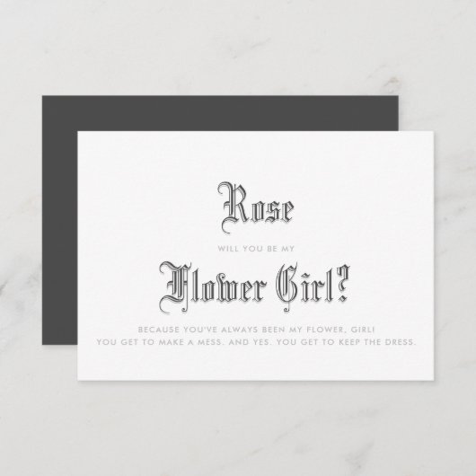 Blackletter Flower Girl Einladung (Vorne/Hinten)