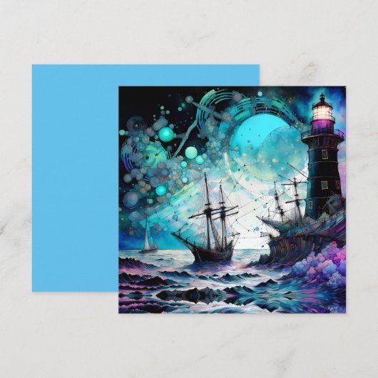 Blacklight-Lighthouse und Segelboot stürmische Mee (Vorne/Hinten)