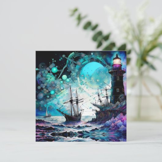 Blacklight-Lighthouse und Segelboot stürmische Mee (Stehend Vorderseite)