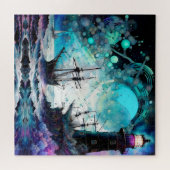 Blacklight-Lighthouse und Segelboot stürmische Mee Puzzle (Horizontal)