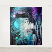 Blacklight-Lighthouse und Segelboot stürmische Mee Wandteppich (Vorderseite)