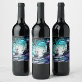 Blacklight-Lighthouse und Segelboot stürmische Mee Weinetikett (Flaschen)