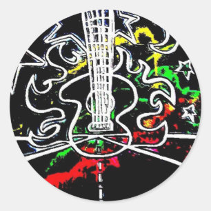 Blacklight/Neonspritzen-lodernde Gitarre auf Runder Aufkleber