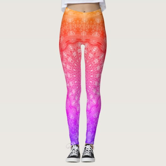 Blacklight Regenbogen-RoseMandala Leggings (Vorderseite)