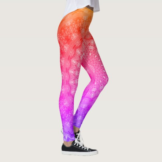 Blacklight Regenbogen-RoseMandala Leggings (Rechts)