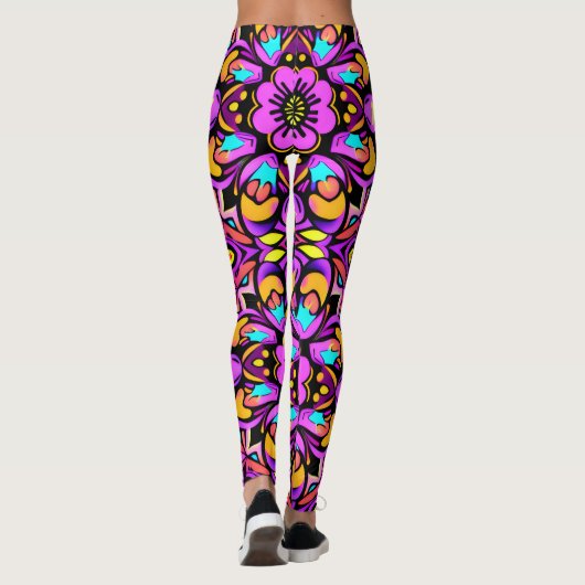 Blacklight Style Neon Wild Blume Leggings (Rückseite)