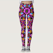 Blacklight Style Neon Wild Blume Leggings (Vorderseite)