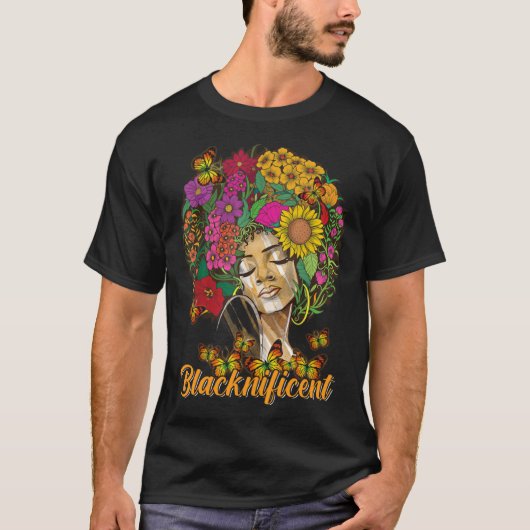 Blacknificent Floral Afro Hair Butterfly African A T-Shirt (Vorderseite)