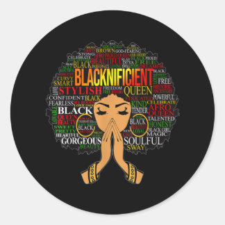 Blacknificent Words Art Afro Natural Hair Black Qu Runder Aufkleber