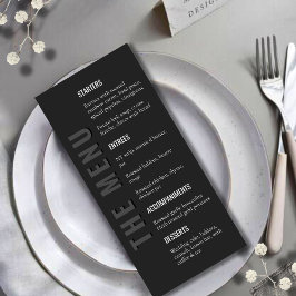 Blackout Minimalist Modern Wedding Menu Menükarte