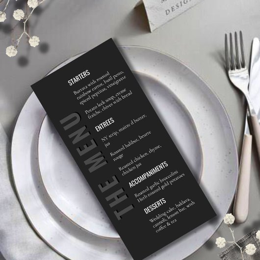 Blackout Minimalist Modern Wedding Menu Menükarte