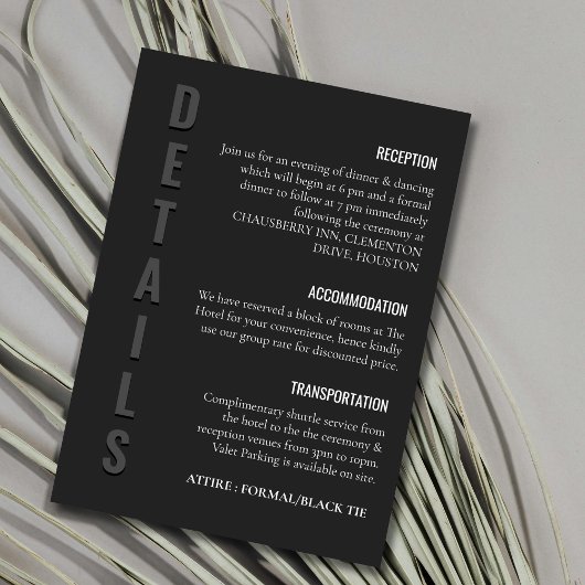 Blackout Minimalist Wedding Begleitkarte