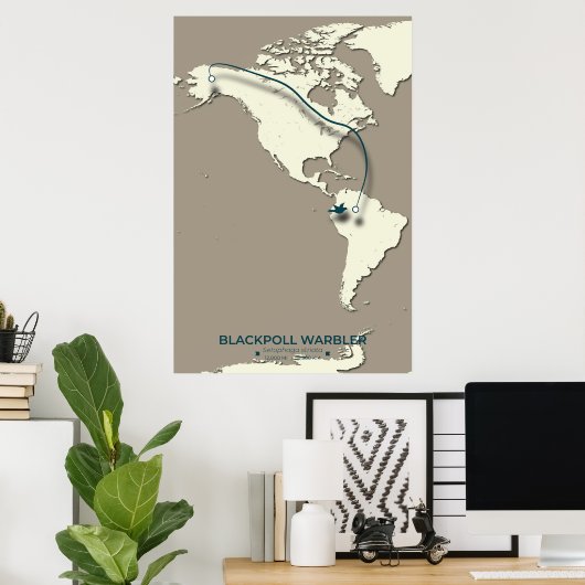 Blackpoll Warbler Migration Map - Minimalistisch Poster (Heimbüro)