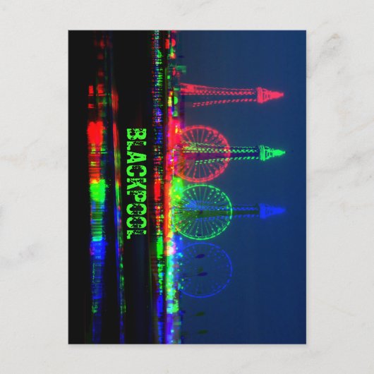 Blackpool Beach bei Nacht, Rot, Grün und Blau Postkarte (Vorderseite)