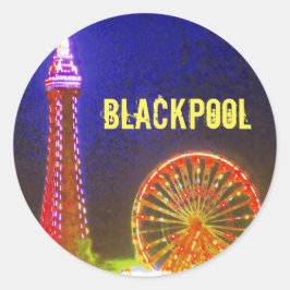 Blackpool Beach Lights bei Nacht, Red, Gold, Blue Runder Aufkleber