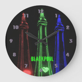 Blackpool Beautiful Tower Lights, Red, Green, Große Wanduhr