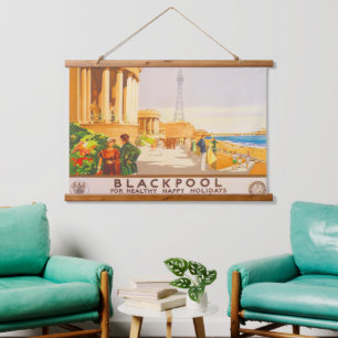 Blackpool British Railway Vintage Travel Poster Wandteppich Mit Holzrahmen