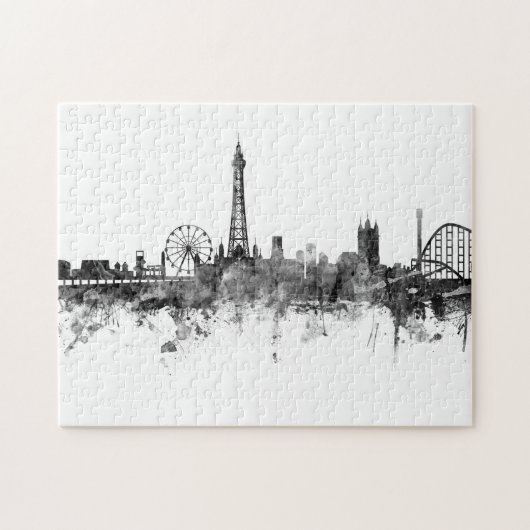 Blackpool England Skyline Schwarz-weiß Puzzle (Horizontal)