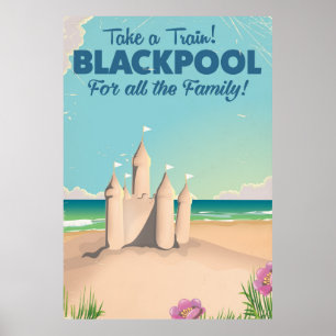 Blackpool, England Vintage-Sandburgen-Reiseposter Poster