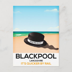 Blackpool "Küss mich schnell"-Mützen-Reisezugposte Postkarte