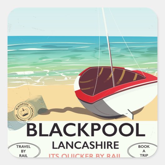 Blackpool, Lancashire, Bahnposter Quadratischer Aufkleber (Vorderseite)