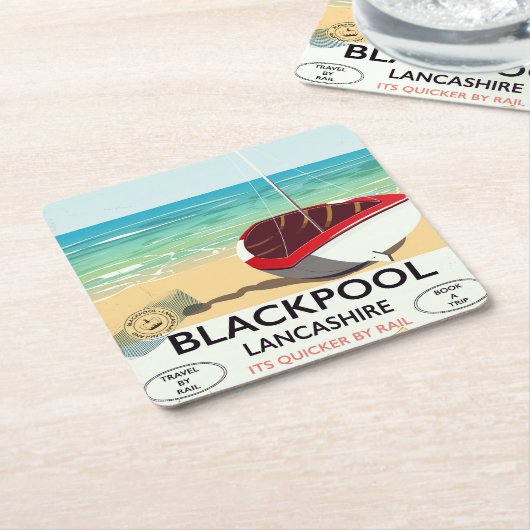 Blackpool, Lancashire, Bahnposter Rechteckiger Pappuntersetzer (angewinkelt)
