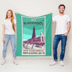 Blackpool Seaside Resort England Vintag Art Fleecedecke