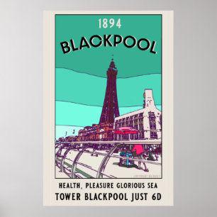 Blackpool Seebad England Vintage Kunst Poster