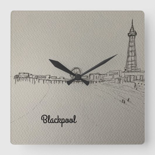Blackpool Tower Original Art Watch Quadratische Wanduhr (Vorderseite)