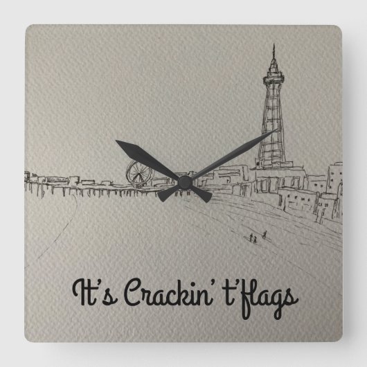 Blackpool Tower Originalkunstwerke Quadratische Wanduhr (Vorderseite)