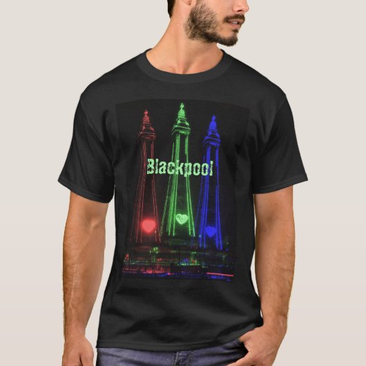 Blackpool Tower Schöne Nachtlichter, rot, grün T-Shirt (Vorderseite)