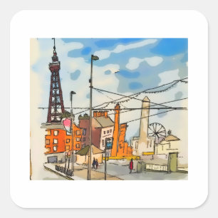 Blackpool Tower Seaside Quadratischer Aufkleber