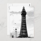 Blackpool Tower und Lampenposten B/W Postkarte (Vorne/Hinten)