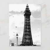 Blackpool Tower und Lampenposten B/W Postkarte (Vorderseite)