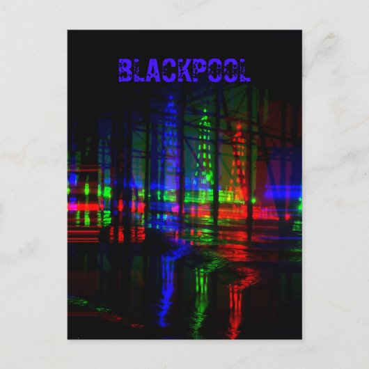 Blackpool Tower Water Reflection, rot, grün, blau Postkarte (Vorderseite)