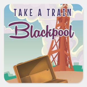 Blackpool Vintage-Reiseposter Quadratischer Aufkleber