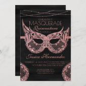 BlackRose Gold Glitzer Lace Masquerade Quinceañera Einladung (Vorne/Hinten)