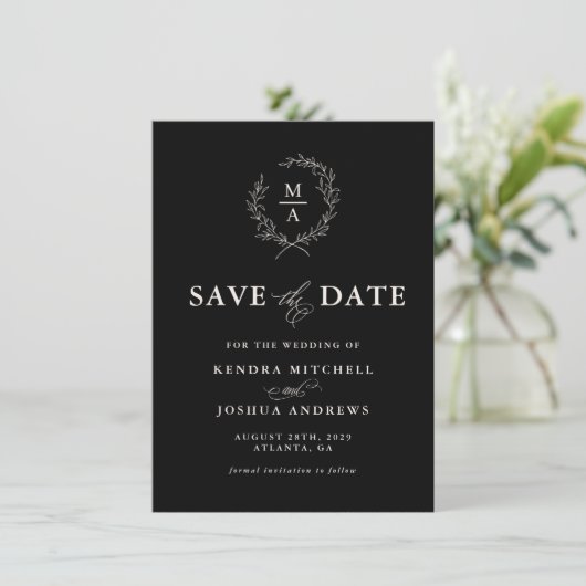 BlackSimple-Elegant-Monogramm Save the Date (Stehend Vorderseite)